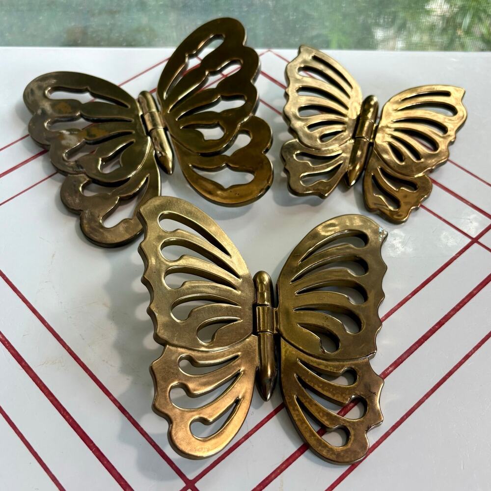 Vintage Gold Butterfly Wall Decor Set of 3 Plastic Hanging Butterflies